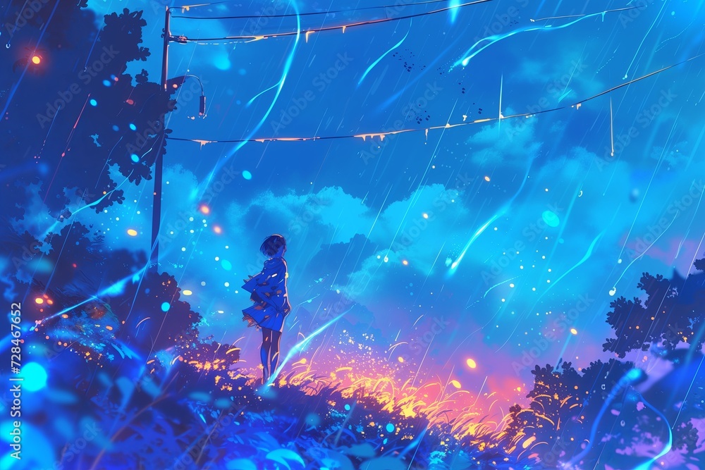 Vibrant Animeinspired Rain Scene With Mesmerizing Looping Animation Video