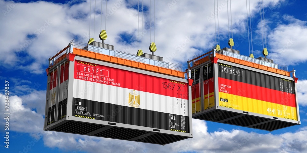 Shipping containers with flags of Egypt and Germany - 3D illustration