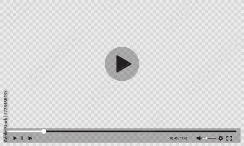 Video player transparent interface background with play buttons, vector template. Digital web video player window with screen frame with menu control bars and media player transparent layout