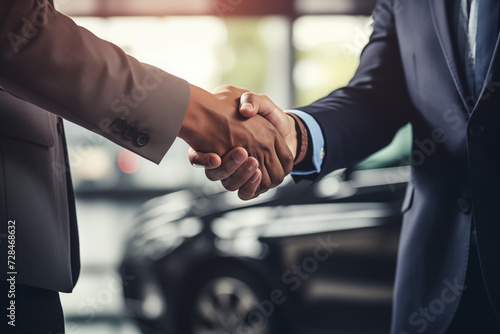 a car seller and buyer shaking hands after closing a deal © Rojo