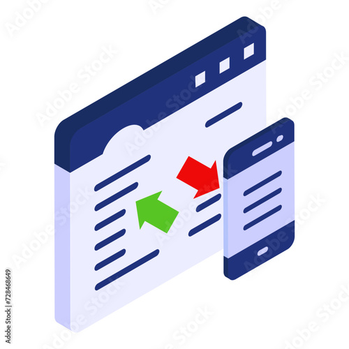 mobile responsive conversion isometric concept, cellphone friendly web page vector flat design, Web design and Development symbol, user interface or graphic sign, website engineering illustration