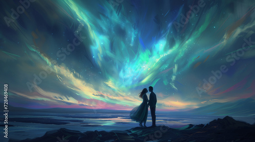 Silhouettes of a man and woman couple in love