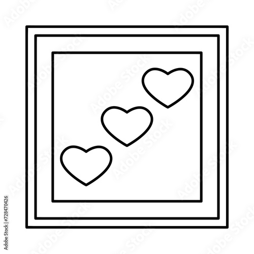 Hearts in a frame. Picture. Painting. Poster. Coloring page, icon, black and white vector illustration.