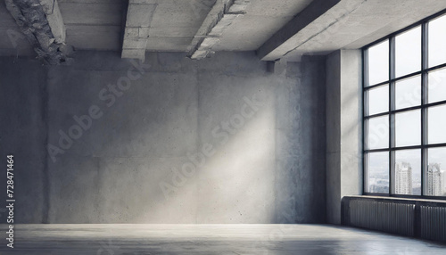 Empty dark abstract cement wall and studio room with smoke float up interior texture for display products wall background.