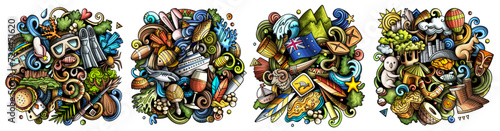 Australia cartoon vector doodle designs set.