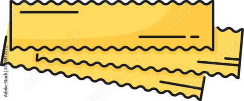Stack of dried uncooked lasagna pasta sheets, Italian cuisine food of flour. Vector uncooked raw lasagna pasta color icon