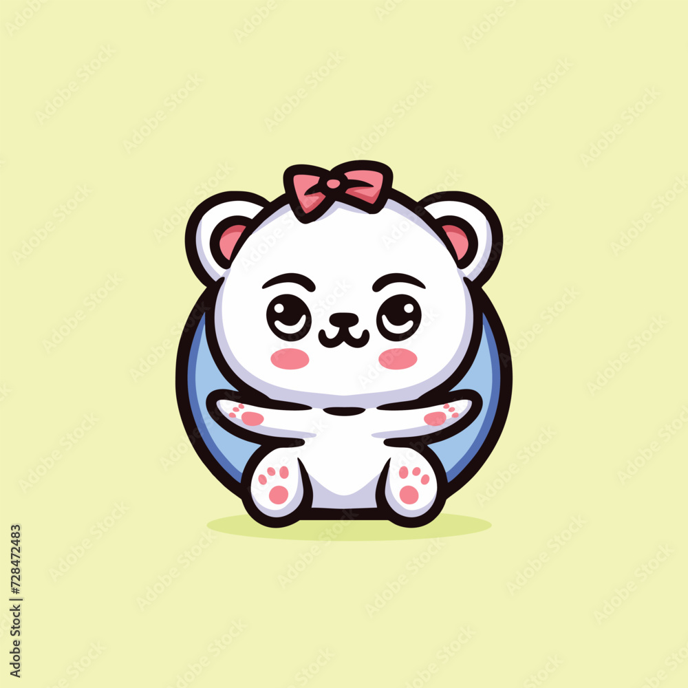 Naklejka premium Cute Polar Bear Cartoon Mascot Animal Vector Logo Design illustration
