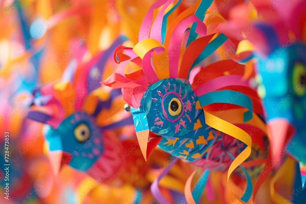 Fototapeta premium Colorful Alebrije Birds in Festive Setting