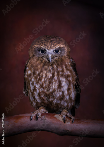 Boobook Owl on brown background