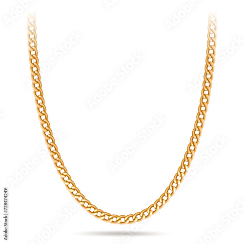 Gold chain in arc shape, banner with copy space. Isolated on white background. Realistic vector.