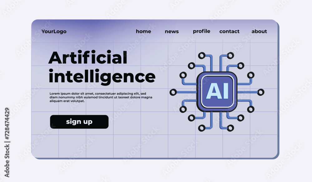 AI artificial intelligence landing page, front page, home page vector AI artificial intelligence landing page, front page, home page vector