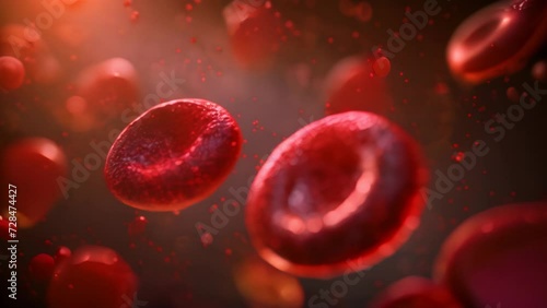 Macro blood, close-up of red blood cells molecules floating in the body. Molecular biology and medicine concept photo