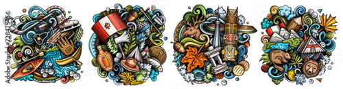 Canada cartoon vector doodle designs set.
