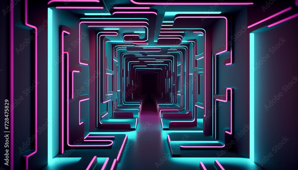 Neon Labyrinth: A Journey Through Light and Shadow created with Generative AI technology Neon Labyrinth: A Journey Through Light and Shadow created with Generative AI technology