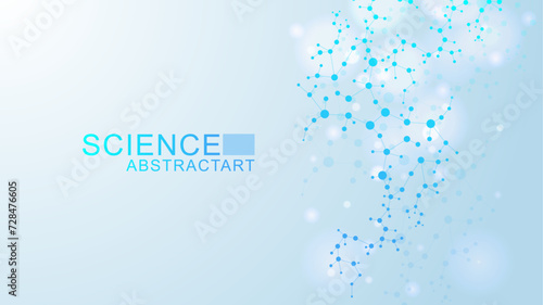 Modern abstract molecules structure for science or medical background. DNA helix or atom visualization. Molecular wave flow abstract background. Vector illustration