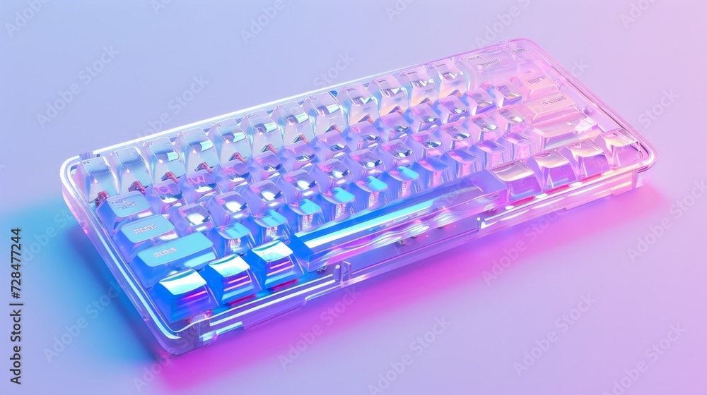 ushaped metal keyboard with blue and purple backgrounds