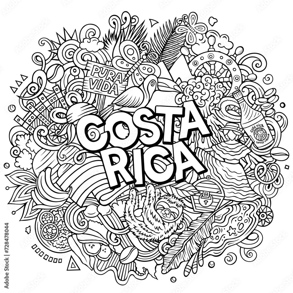 Costa Rica cartoon doodle illustration. Funny local design.