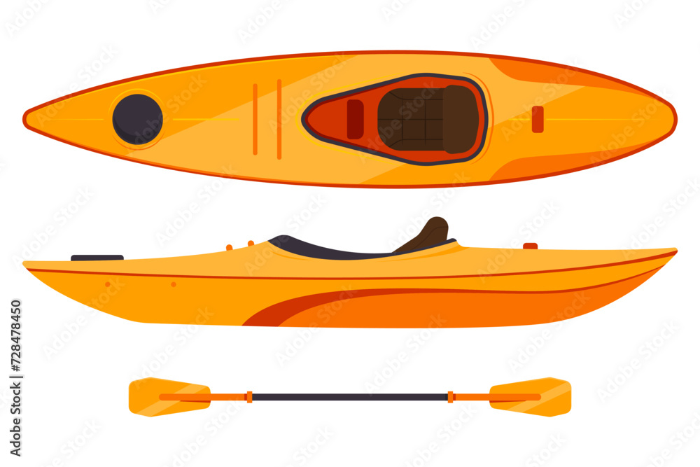 Kayak boat and paddle vector cartoon set isolated on a white background. Kayak boat and paddle vector cartoon set isolated on a white background.