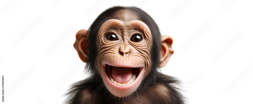 Close up portrait of a smiling monkey, isolated on white background