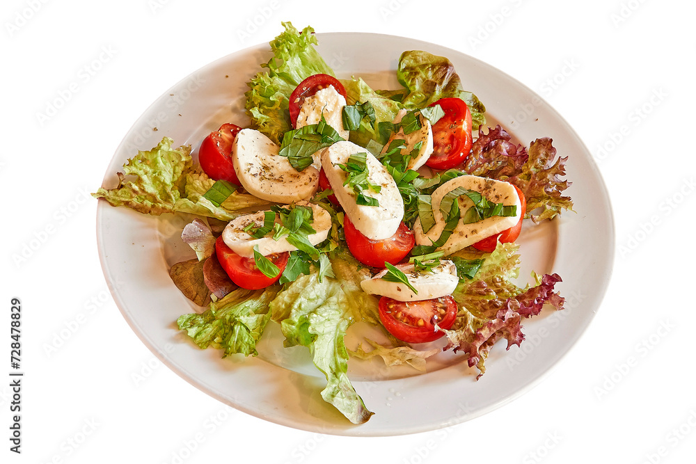Plate with a Salade Tomates Mozzarela isolated on white Plate with a Salade Tomates Mozzarela isolated on white