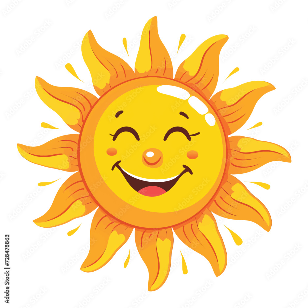 Cheerful Funny Cartoon Sun Flat Vector