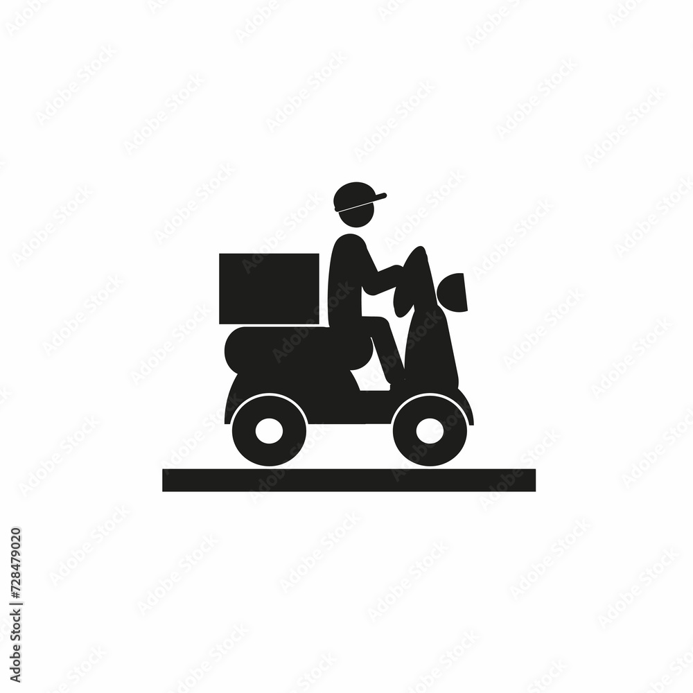 pizza delivery, hot lunches, courier on a personal motorcycle, scooter, human figure, flat  illustration