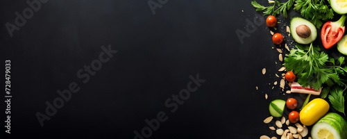 Set of fresh vegetables isolated on black background with copy space ai generated