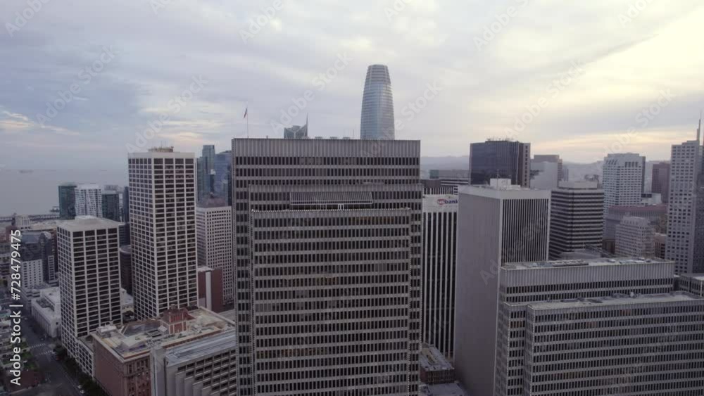 Downtown San Francisco CA USA, Revealing Drone Shot of Skyscrapers and Towers in Financial District Downtown San Francisco CA USA, Revealing Drone Shot of Skyscrapers and Towers in Financial District
