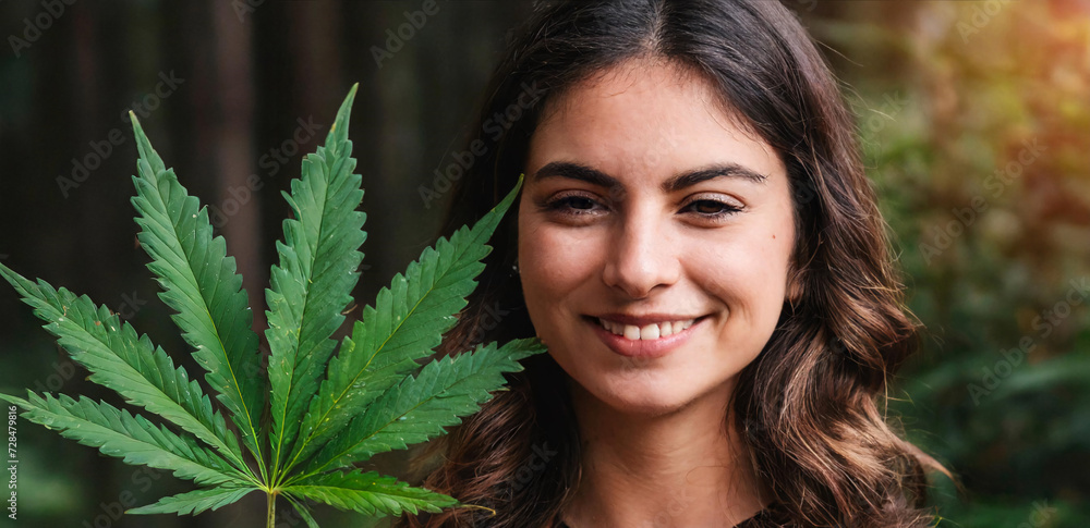 woman in conception with cannabis plant woman in conception with cannabis plant