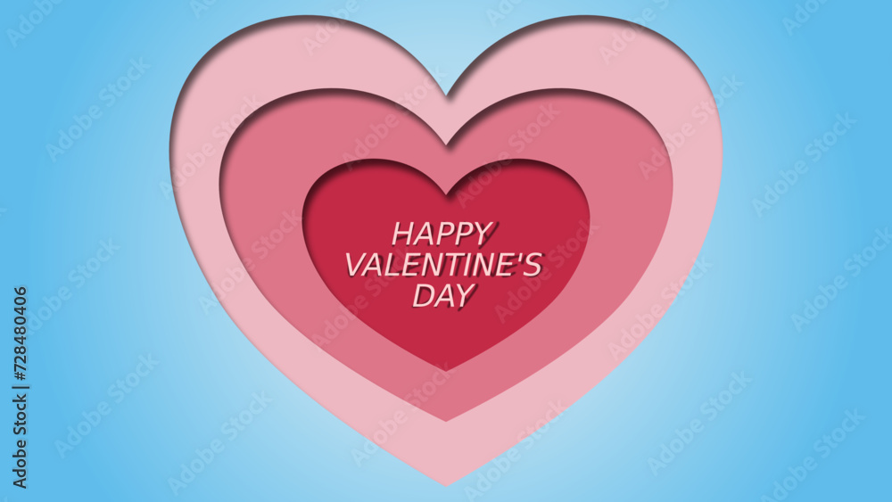 Happy Valentine's Day 4K paper cutout effect with shadows banner with gradient and pink and red hearts