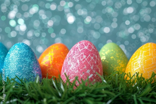 Vibrant easter eggs nestled among lush blades of grass, symbolizing new beginnings and the beauty of spring