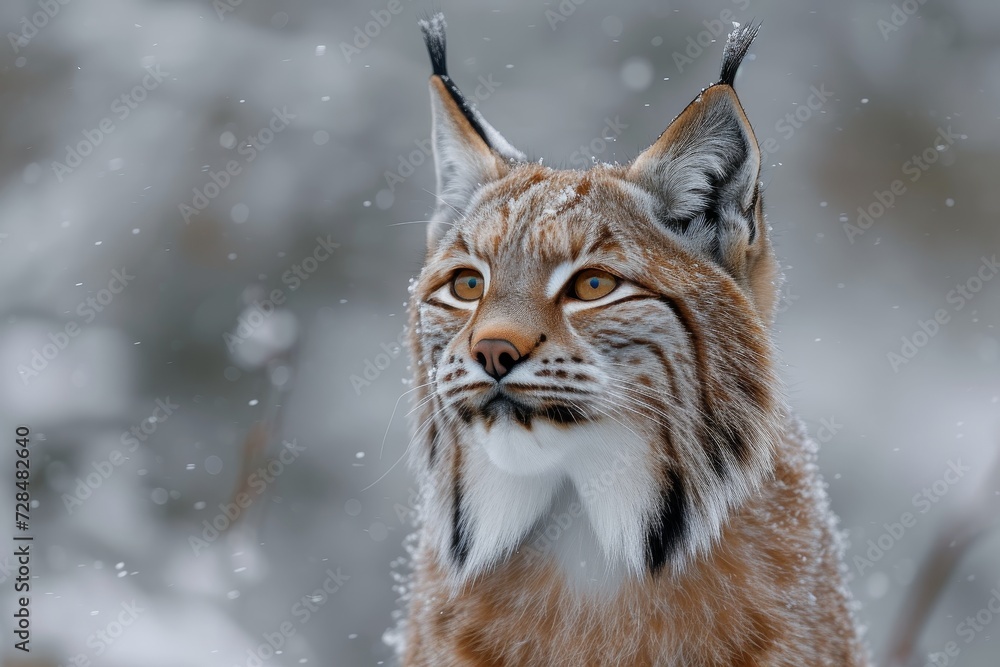 A majestic lynx gracefully prowls through a winter wonderland, its piercing eyes and fluffy whiskers blending into the snowy landscape as it embraces its wildcat nature A majestic lynx gracefully prowls through a winter wonderland, its piercing eyes and fluffy whiskers blending into the snowy landscape as it embraces its wildcat nature