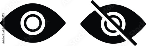 Eye icon set. See and unsee symbol. Retina scan eye sign. Privacy and block flat or line vector collection isolated on transparent background incognito mood icon Hidden from view avoid eye for web app