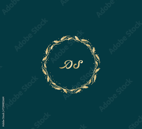 Handwritten golden DS getters logo with a minimalist design. letter DS logo manual elegant minimalist signature logotype. DS letter consist of intertwined elements into circle.