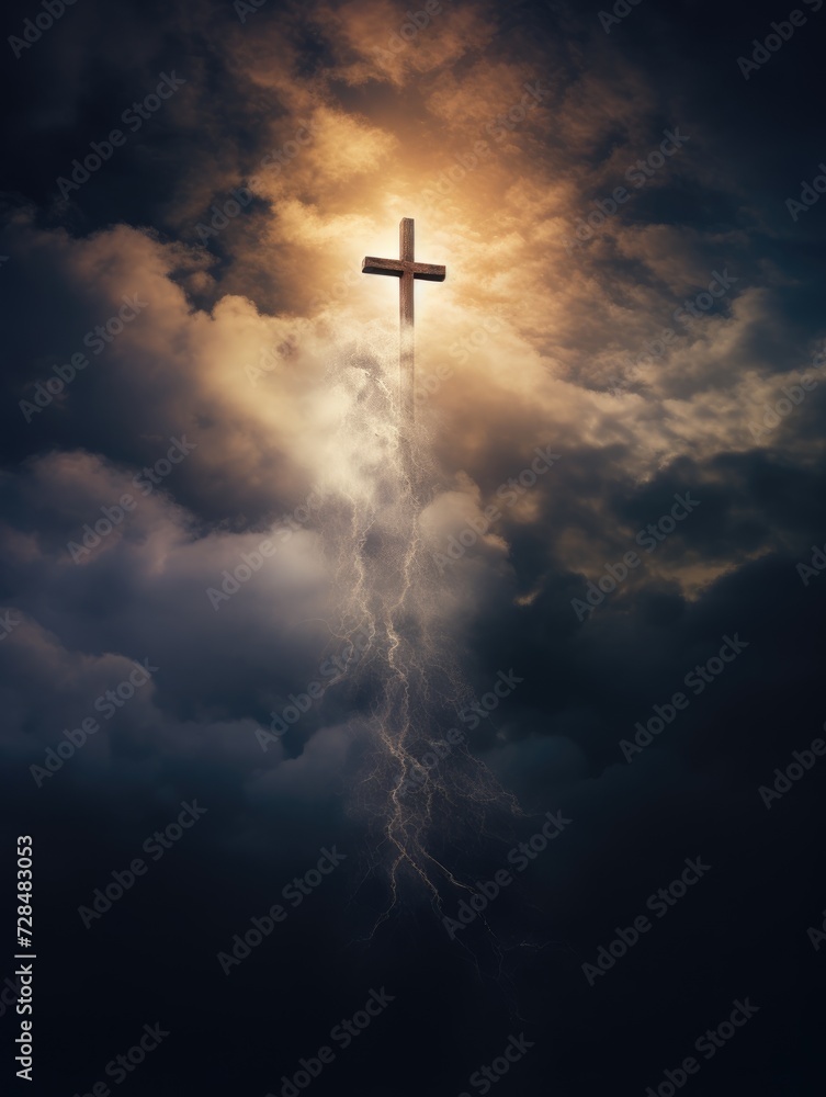Cross in the clouds radiates the light of faith and hope Cross in the clouds radiates the light of faith and hope