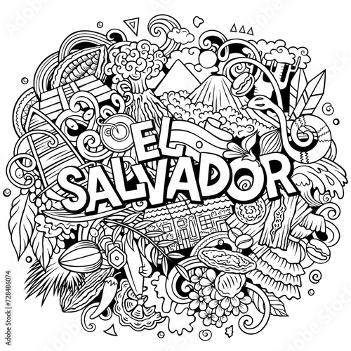 El Salvador cartoon doodle illustration. Funny local design.