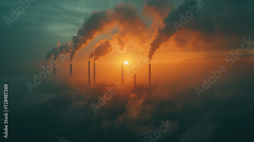 Pollution from industrial plants Smoke emissions cause carbon dioxide, global warming. photo