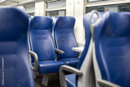 Seats in a Regional Public Transport Train Passenger Cabin in Italy 2024