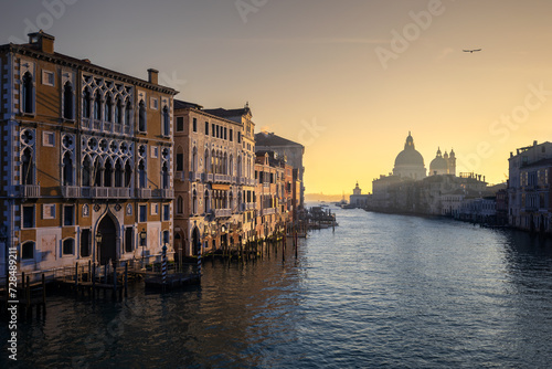 Morning Landscape in Venice over Grand canal to Punta della Dogana at Sunrise in Winter © Fotopogledi