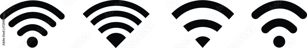 Collection of stock vector images depicting symbols and icons set related to wireless Wi-Fi connectivity, including Wi-Fi signal symbols and an internet connection, that enable remote internet access - obrazy, fototapety, plakaty 