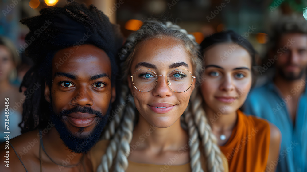 Portrait of happy multiethnic friends standing together at bar counter Portrait of happy multiethnic friends standing together at bar counter