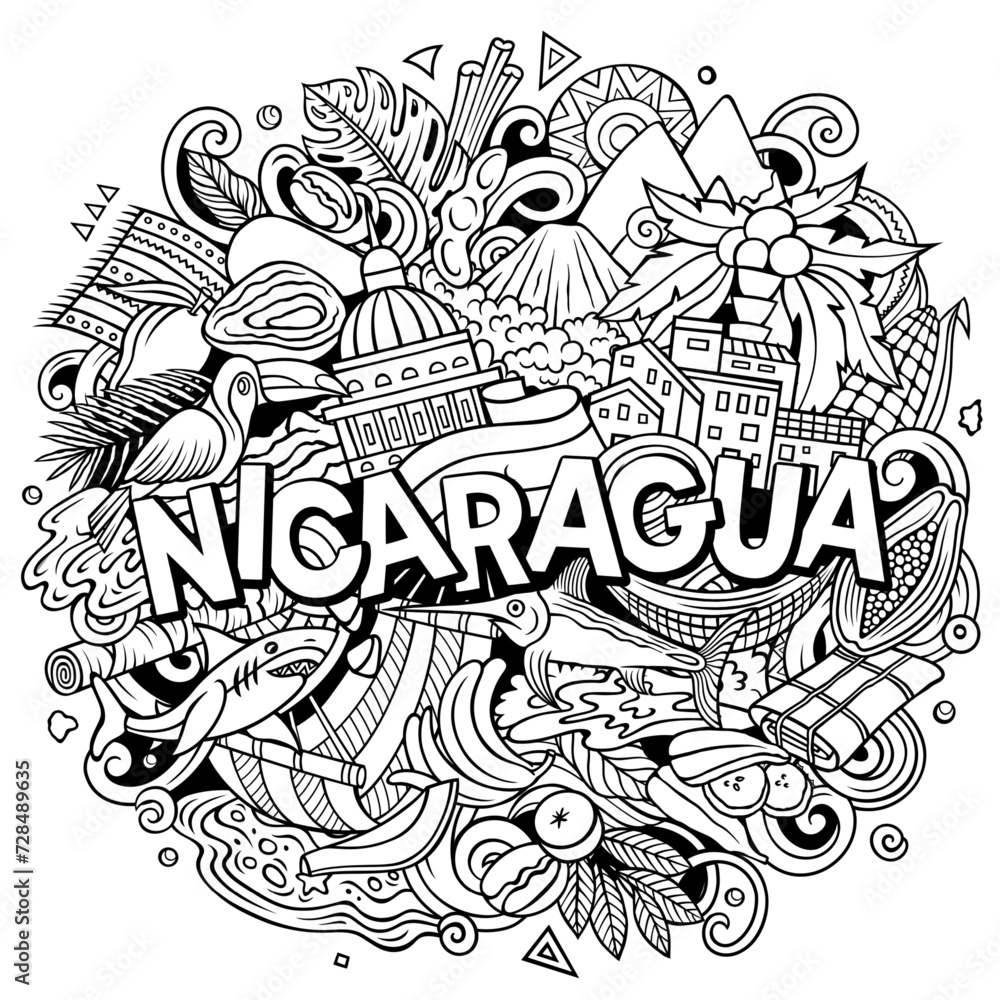 Nicaragua cartoon doodle illustration. Funny local design.