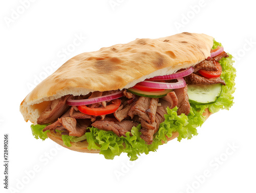 Doner kebab sandwich isolated on transparent background with clipping path.