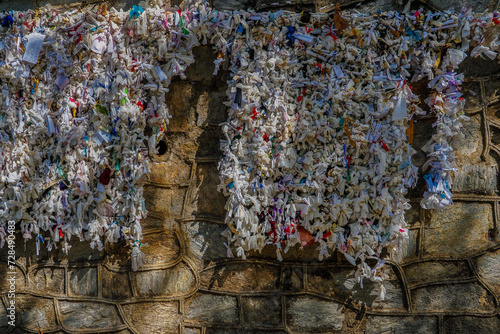 The Blessed Virgin Mary spent the last years of her life in Turkey, on the Koressus Hill. The photo shows the thanksgiving wall near the house, on which the faithful hang their prayers to Mary.
