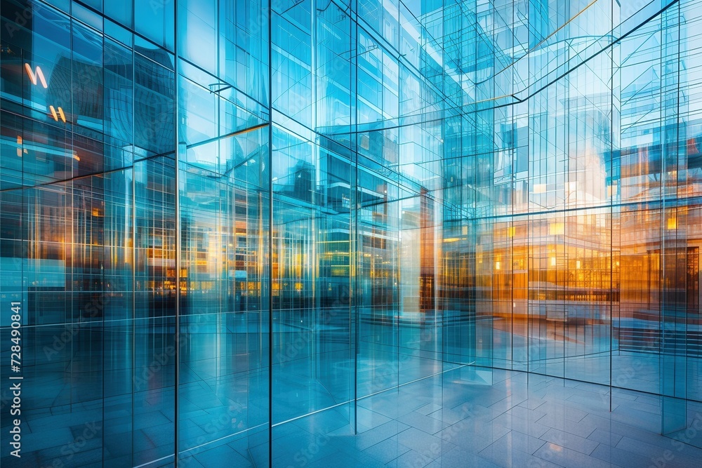 Dynamic multiple exposure reveals abstract glass architectural forms, capturing the essence of modernity and architectural innovation Dynamic multiple exposure reveals abstract glass architectural forms, capturing the essence of modernity and architectural innovation