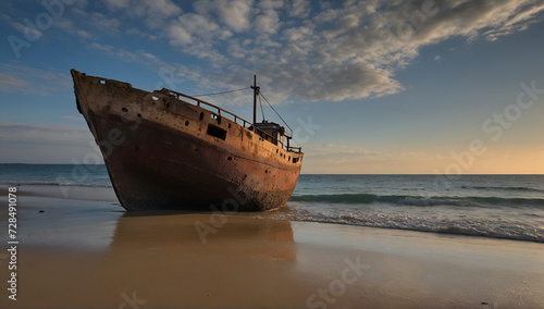 an abandonded wreckage of a ship on a beach