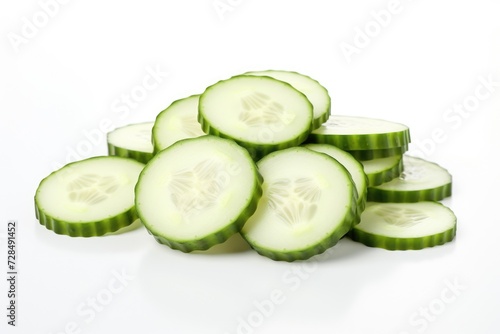 Isolated Cucumber on White Background. Freshly Cut and Juicy Slice of Delicious Cucumber