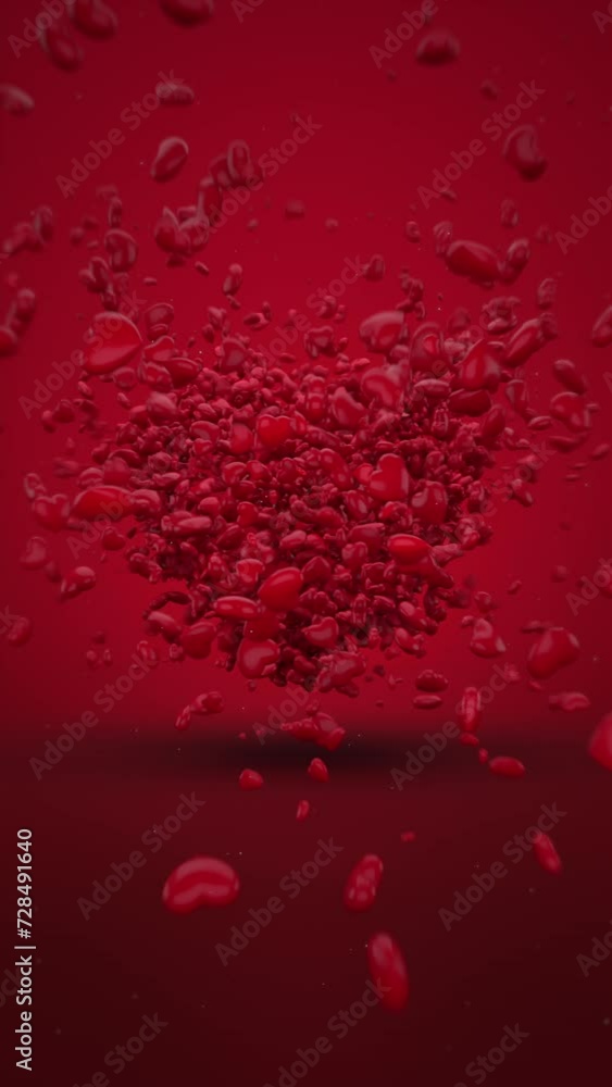 3D animation featuring red particle hearts for Valentine's Day greeting. Vertical Design for Social Media.
3D animation featuring red particle hearts for Valentine's Day greeting. Vertical Design for Social Media.
