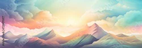 Decorative Abstract Mountain Wallpaper in Colorful Vintage Retro Design - Nature Illustration