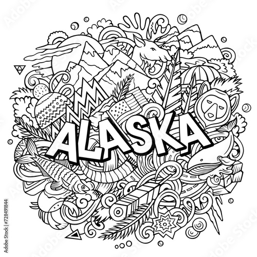 Alaska hand drawn cartoon doodle illustration